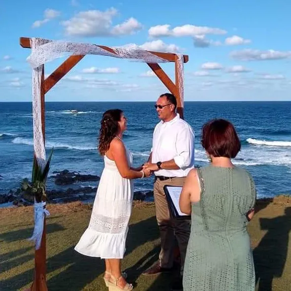 Joyful bride and groom celebrating right after their Gold Coast wedding